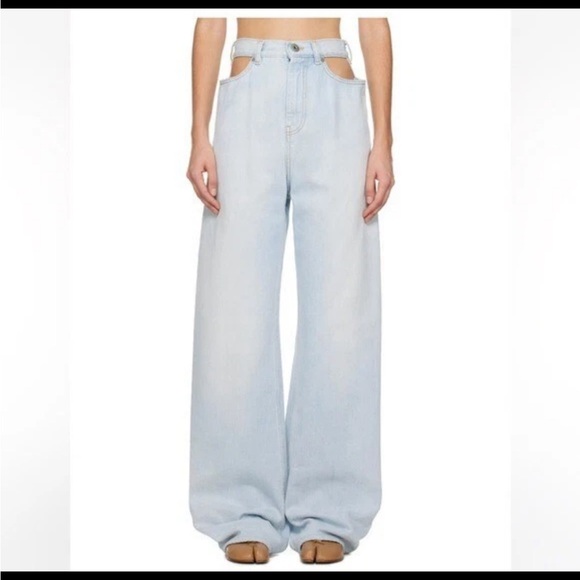 Maison Martin Margiela Denim - Light Blue with tan Women' Wide-Leg Jeans open waist Maison margiela size 2